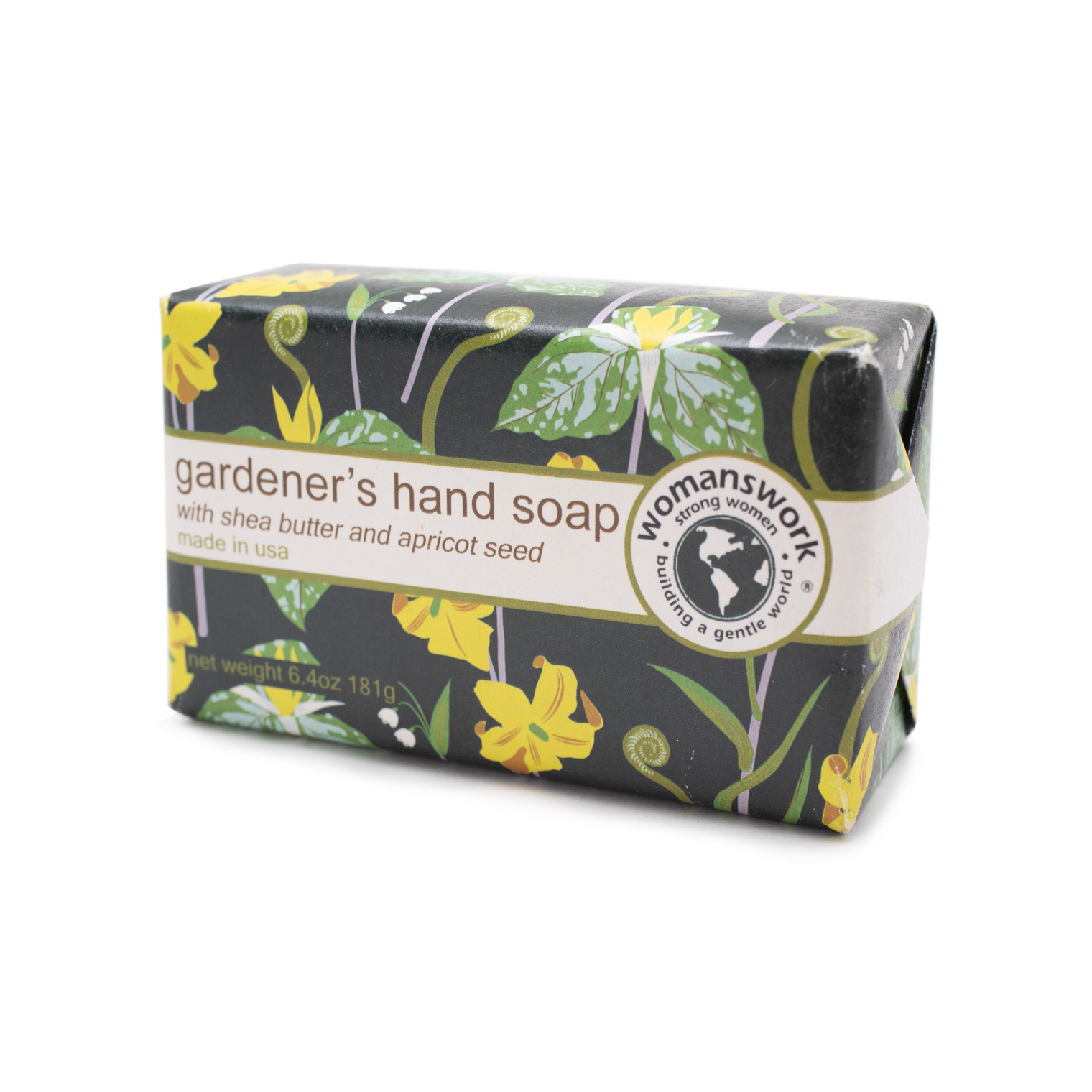 Gardener's hand soap packaging with floral design on a white background