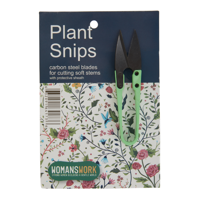 Plant Snips packaging with floral design and 'WomansWork' branding