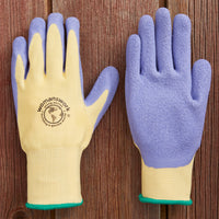A pair of purple latex gloves