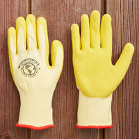 A pair of yellow latex gloves