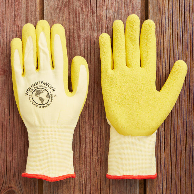 A pair of yellow latex gloves