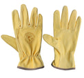 Pair of yellow work gloves with 'Humanswork' logo on a white background