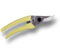 Gardening shears with yellow handles on a white background